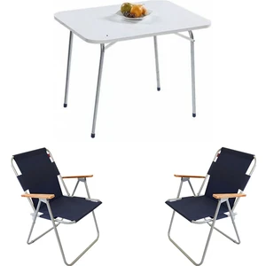 Katlanır Masa 60 x 80 cm + 2 Adet Katlanır Sandalye -Lacivert
