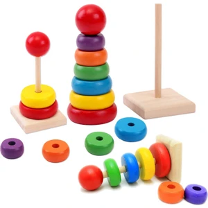 Hyd Ahşap Kule Oyunu - Eğitici Halka Geçirme Oyunu + Tangram 2 Li Set