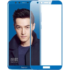 Huawei Honor 9 Lite Tam Kaplayan Çerçeveli Tempered Ekran Koruyucu - Mavi