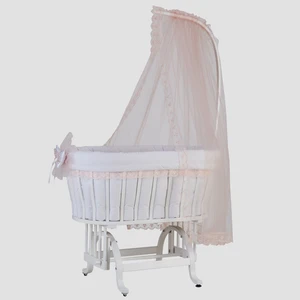 Sepet Beşik İçin Pembe Cibinlik Tülü Fransız Güpürlü Metal Cibinlik Askısı