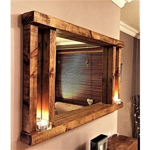 Ağaç Atölyesi - Ceviz Rengi Ahşap Ayna 75 cm (Aynasız)