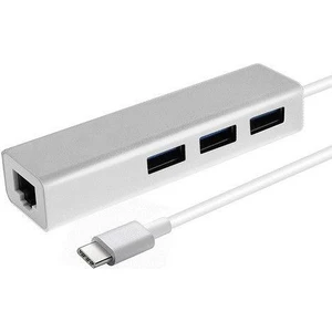 2 İn 1 Type C 3.1 Giriş 3 Port Usb 3.0 Çoklayıcı Macbook Uyumlu Metal Hub Ve 100 Mbps Rj45 Lan Çevirici Dönüştürücü Adaptör Gümüş