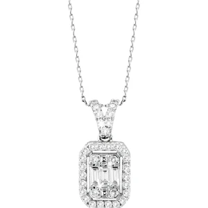Modern Tasarım 0.32 Ct Baget Kare Tektaş Kolye
