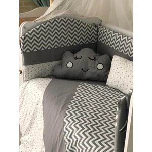Mini Baby Figürlü Beyaz Zigzaglı Gri Bebek Uyku Seti 11 Parça