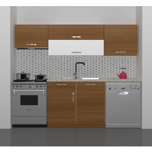 Elite 220 MDF Hazır Mutfak Dolabı - Tezgah Dahil - Naturel Ceviz