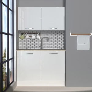 Mini 120 MDF Hazır Mutfak Dolabı - Tezgah Dahil - Parlak Beyaz