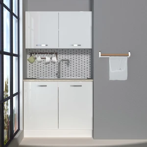 Mini 100 MDF Hazır Mutfak Dolabı - Tezgah Dahil - Parlak Beyaz