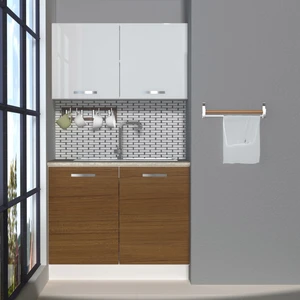 Mini 100 MDF Hazır Mutfak Dolabı - Tezgah Dahil - Ceviz - Beyaz