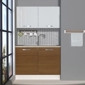 Mini 120 MDF Hazır Mutfak Dolabı - Tezgah Dahil - Ceviz - Beyaz