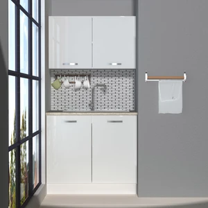 Mini 90 MDF Hazır Mutfak Dolabı - Tezgah Dahil - Parlak Beyaz