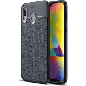 Case 4U M20 Uyumlu Kılıf Rugan Armor Deri Görünümlü Yüksek Kalite Silikon Niss Lacivert