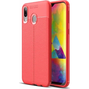 Case 4U M20 Uyumlu Kılıf Rugan Armor Deri Görünümlü Yüksek Kalite Silikon Niss Kırmızı