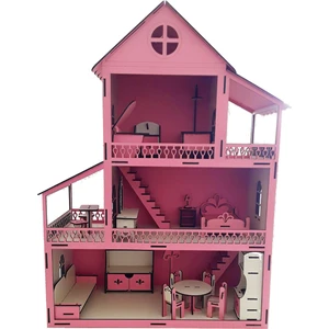 Ahşap Toys Mini Mobilya Setli Ahşap Bebek Evi