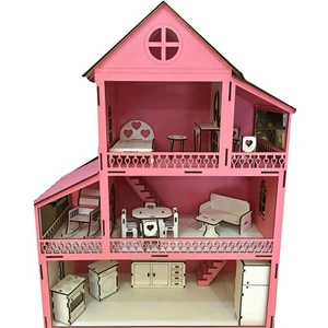 Ahşap Eşyalı Oyuncak Bebek Evi