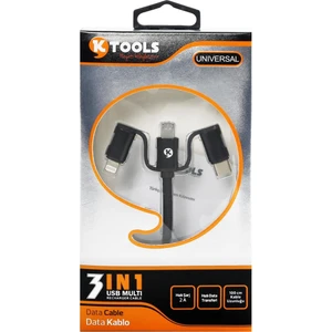 Ktools 3 in 1 - 3 Kablolu 2A 1m iPhone Uyumlu ve Samsung Data Kablosu