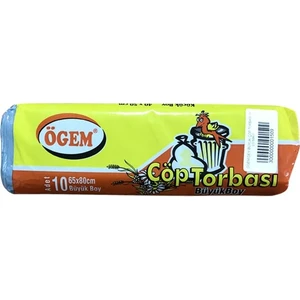 Büyük Boy Çöp Torbası 65x80 cm 10 lu Rulo x 1 Paket = 10 Adet Mavi