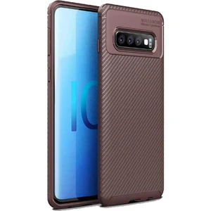 Case 4U Samsung Galaxy S10 Plus Kılıf Karbon Desenli Sert Silikon Arka Kapak - Negro Kahverengi