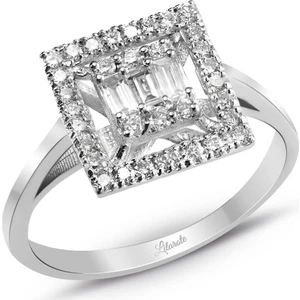 0.35 Ct .Baget Pırlanta Kare Tektaş Yüzük Modern Tasarım