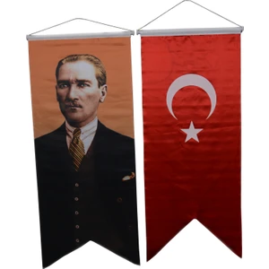Bayrakal Kırlangıç Saten Türk Bayrağı Ve Atatürk Resmi