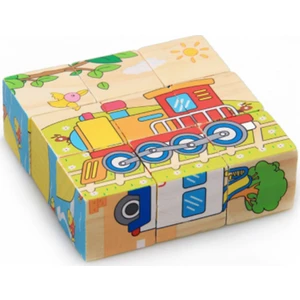 Ahşap 6 Desenli Küp Puzzle - Taşıtlar