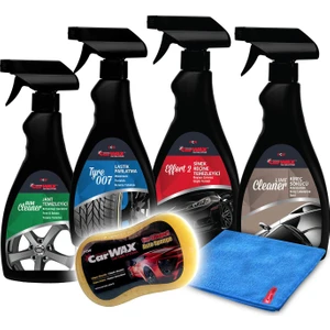 4'lü Set Jant Lastik Reçine Kireç Mikrofiber Bez & Uygulama Süngeri