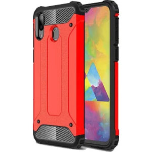 Case 4U Galaxy M20 Kılıf Çift Katmanlı Zırh Koruma Tank Crash Arka Kapak Kırmızı