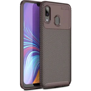Case 4U A20/A30 Uyumlu Kılıf Rugged Armor Karbon Desenli Lüx Negro Silikon Arka Kapak Kahverengi