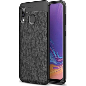 Case 4U A20 - A30 Uyumlu Kılıf Rugan Armor Deri Görünümlü Yüksek Kalite Silikon Niss Siyah