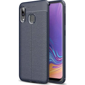 Case 4U A20 - A30 Uyumlu Kılıf Rugan Armor Deri Görünümlü Yüksek Kalite Silikon Niss Lacivert