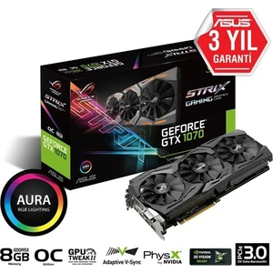 ROG STRIX Nvidia GeForce GTX 1070 OC 8GB 256Bit GDDR5 (DX12) PCI-E 3.0 Ekran Kartı (STRIX-GTX1070-O8G- Gaming)