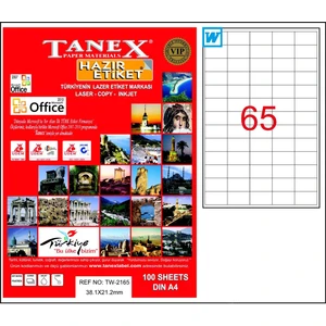 TW-2165 38,1x21,2 mm Laser Etiket 100 Ad.