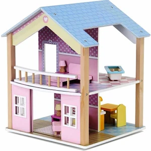 Eğitici Ahşap Banyolu Bebek Evi - 360 Derece Dönebilen