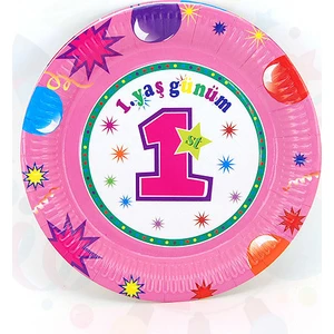 Party Marty 1 Yaş Pembe Karton Tabak 10 lu