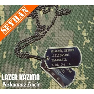 Seyhan Askeri Malzeme Lazer Kazıma Standart Asker Künyesi