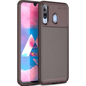Case 4U Samsung Galaxy M30 Kılıf Karbon Desenli Sert Silikon Arka Kapak Negro Kahverengi