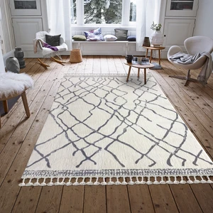 Halı Moroccan 1458A 80 x 150 cm Beyaz-Gri Saçaklı Modern Halı
