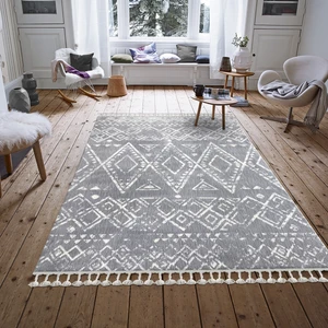 Halı Moroccan 1495A 80 x 300 cm Gri-Beyaz Saçaklı Modern Halı