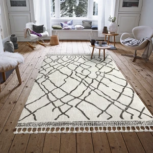 Halı Moroccan 1458A 200 x 290 cm Beyaz-Kahve Saçaklı Modern Halı