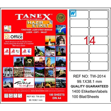 Tanex TW-2014 99,1x38,1 mm Laser Etiket 100 Ad. A4 Boyutunda Fiyatı