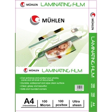 Mühlen  A4 Laminasyon Filmi 100 Micron 1 Paket  100