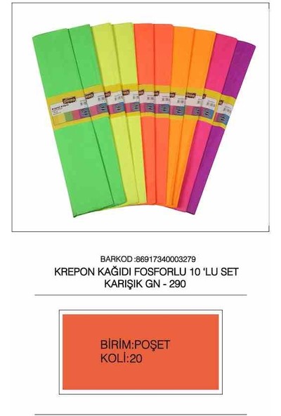 Ginza Krepon Kağıdı 50X2 Fosforlu 10 Lu Gn-289