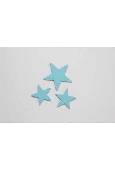 Ceebebek Ahşap Bebek Çocuk Odası Duvar Dekorasyon Montessori Mavi Yıldız 3'lü Set