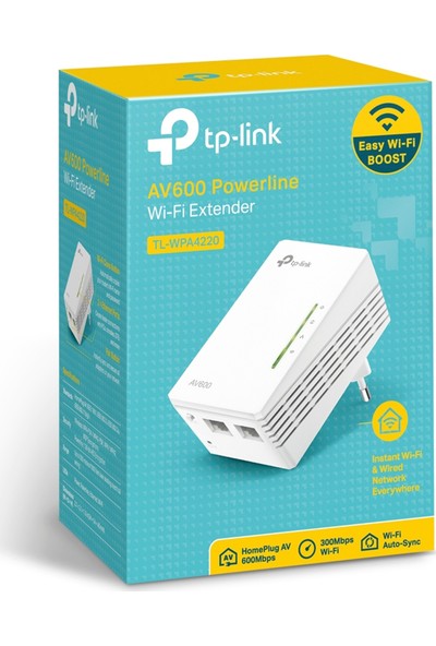TP-LINK TL-WPA4220 AV600 300 Mbps Kablosuz Tak Kullan 2 LAN Portlu 300 Metre Mesafeli Menzil Genişletici EK Powerline Adaptör