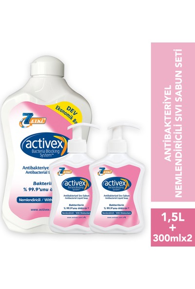 Activex Antibakteriyel Sıvı Sabun Nemlendiricili 1.5 lt & 300 ml & 300 ml Fırsat Paketi