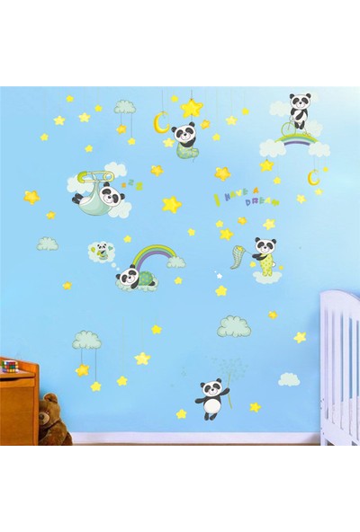 Zooyoo Sevimli Pandalar Yıldız Bulut Bebek Odası Kreş Sticker