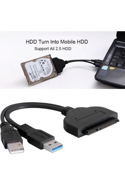 Kuvars SSD HDD Bağlantı Kablosu USB 3.0 2.5" Sata Harici Disk Kablo