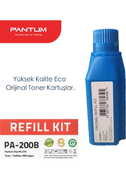 PA-200Bv1 Orijinal Toner Dolum Kiti (1 Adet Şişe ve 1 Adet Çip)