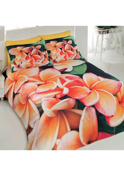 3D Saten Plumeria Tek Kişilik Nevresim Takimi