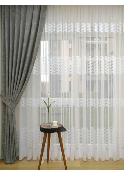 Bulut Desen Katyonik Gri Orta Sıklıkta Pileli Jakar Tek Kanat Fon Perde