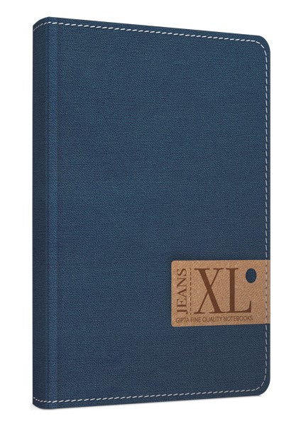 Jeans İplik Dikişli Sert Deri Kapak 9X17 120 Yp Çizgili Defter Lacivert